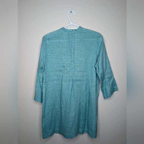 J Jill Size M Pintuck  Pleat Tunic Top Half Sleeve 100% Linen Shirt Blouse Long - Picture 2 of 9